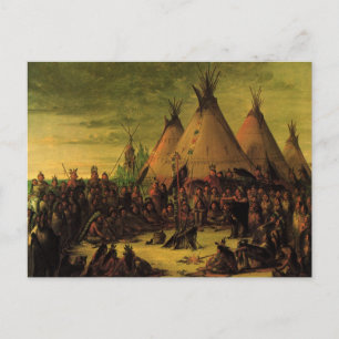 Carte Postale Indiens vintages, Sioux War Council par Catlin