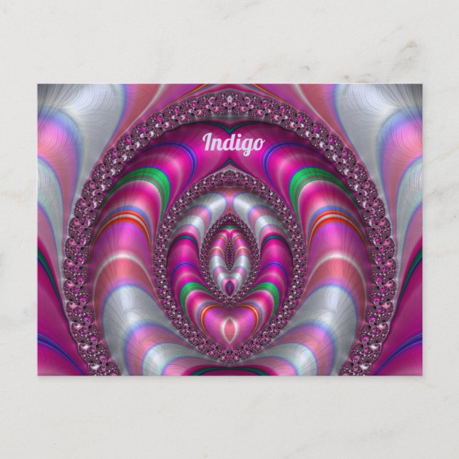 Carte Postale INDIGO ~  Conception de fractale 3D ROSE ~ (Devant)
