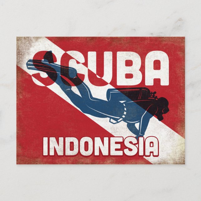 Carte Postale Indonésie Scuba Diver - Blue Retro (Devant)