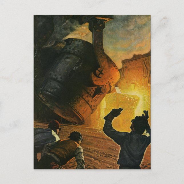 Carte Postale Industrie vintage, Fabrication d'acier (Devant)