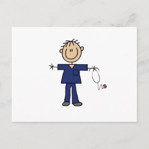 Carte Postale Infirmier bonhomme allumette masculin peau moyenne