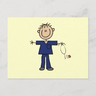 Carte Postale Infirmier bonhomme allumette masculin peau moyenne