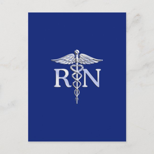 Carte Postale Infirmière autorisée RN Caduceus sur Navy Blue (Devant)