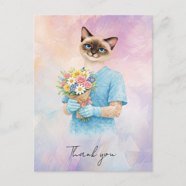 Carte Postale Infirmière aux fleurs de la part de l'équipe soign (Devant)
