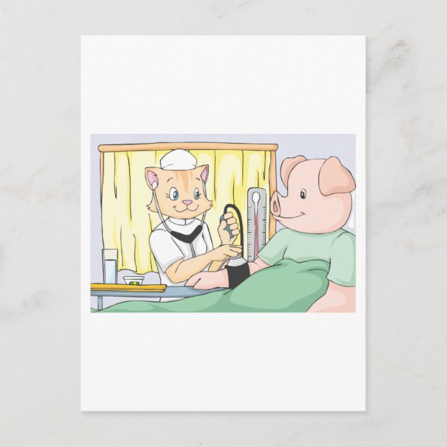 Carte Postale Infirmière-chat vérifier la pression artérielle du (Devant)