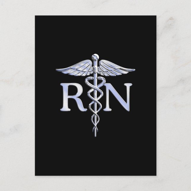Carte Postale Infirmière diplômée IR Caducée Serpents Noir Uni (Devant)