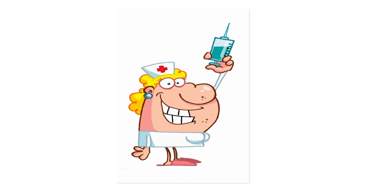 Carte Postale Infirmiere Drole Avec Une Caricature A La Seringue Zazzle Fr