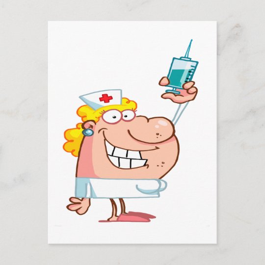 Carte Postale Infirmiere Drole Avec Une Seringue Dessin Anime Zazzle Fr