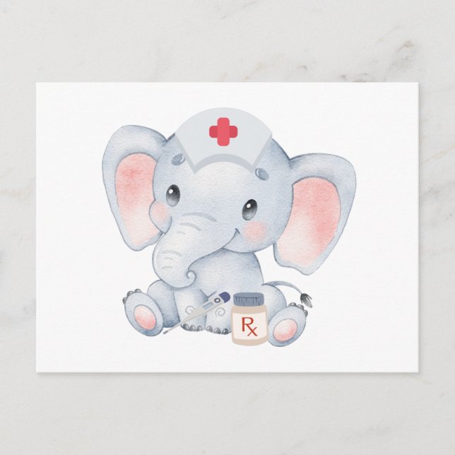 Carte Postale Infirmière éléphant mignonne (Devant)