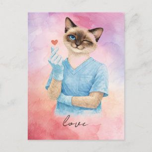 Carte Postale Infirmière envoyant un mini-cœur avec amour