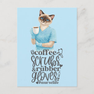 Carte Postale Infirmière féline la vie avec une tasse de café