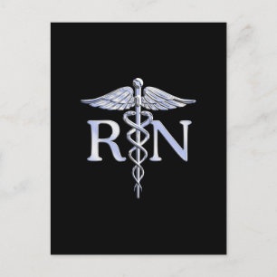 Carte Postale Infirmière inscrite RN Caduceus Snakes Solide Noir