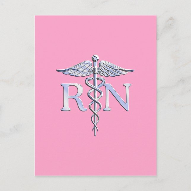 Carte Postale Infirmière inscrite RN Caduceus sur Pastel Pink (Devant)