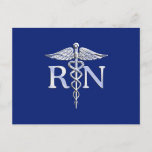 Carte Postale Infirmière inscrite RN Silver Caduceus Navy Blue d