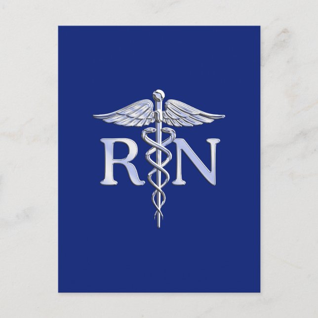 Carte Postale Infirmière inscrite RN Silver Caduceus Navy Blue d (Devant)