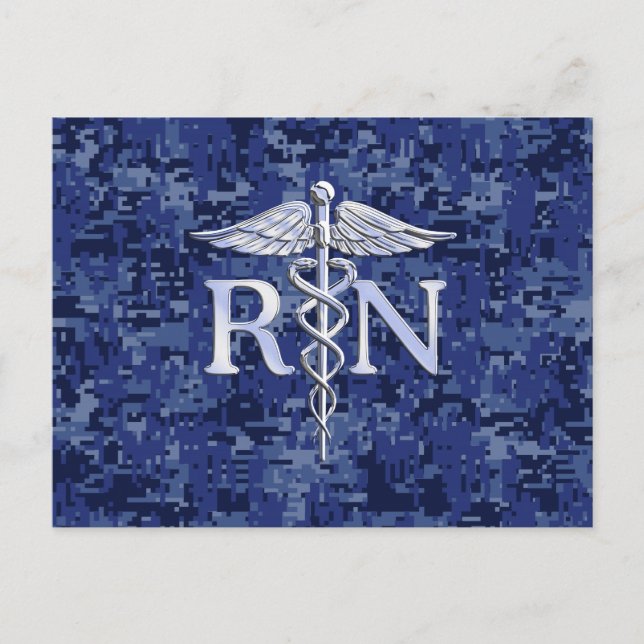 Carte Postale Infirmière inscrite RN Silver Caduceus sur Camo de (Devant)