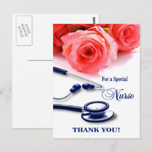 Carte Postale Infirmière Merci. Roses et stéthoscope