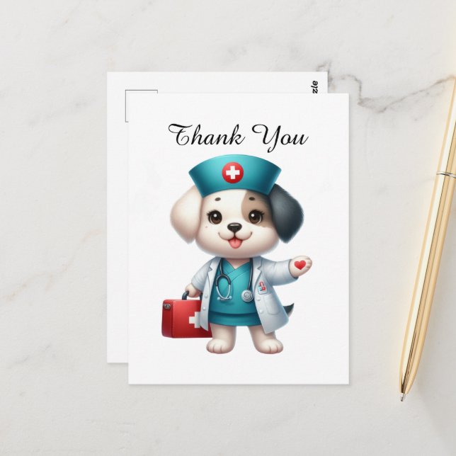 Carte Postale Infirmière mignonne merci chien (Devant/Arrière en situation)