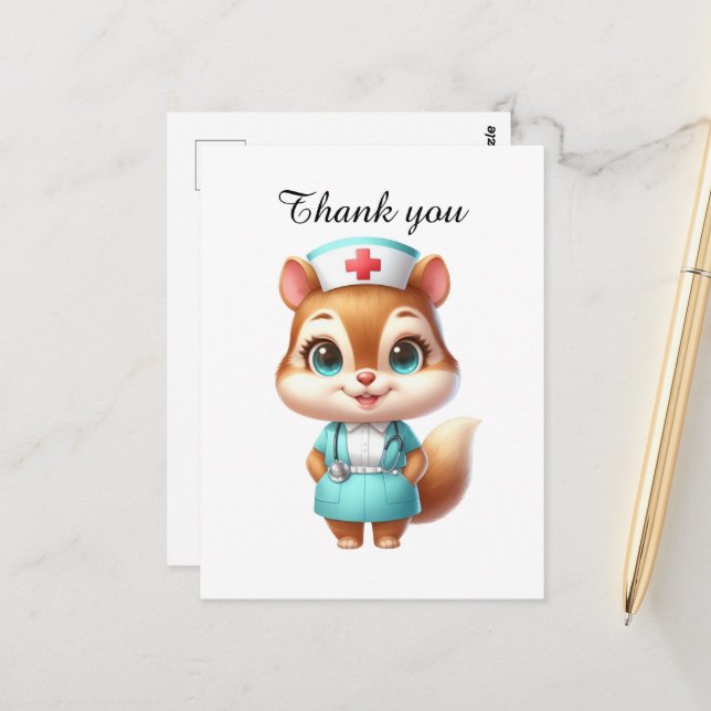 Carte Postale Infirmière mignonne merci écureuil (Devant/Arrière en situation)