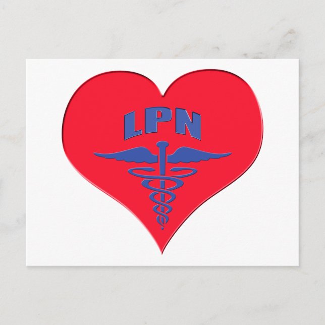 Carte Postale Infirmière pratique autorisée LPN Caduceus Heart (Devant)