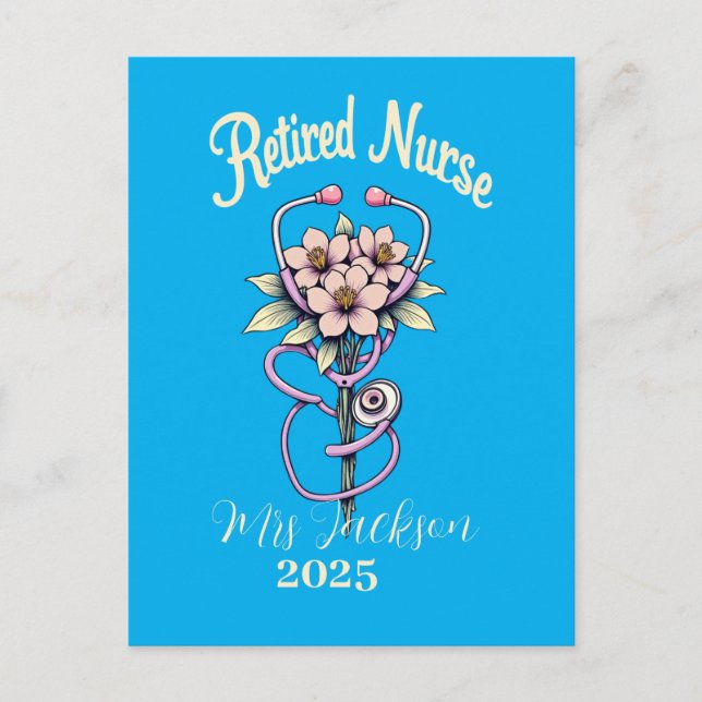 Carte Postale Infirmière retraitée Stéthoscope floral minimalist (Devant)