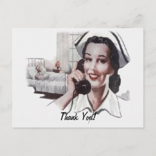Carte Postale Infirmière vintage en service hospitalier par télé