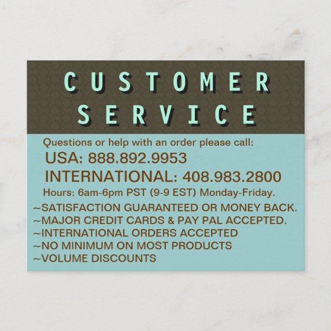 Carte Postale Information de contact du service client (Devant)