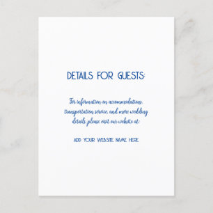 Carte Postale Informations de mariage Invités Bleu Blanc 2024