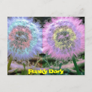 Carte Postale Inhabituel Funky Blue / Lilac Flowers Pop Art