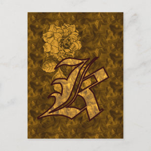 Carte Postale Initiale de monogramme K Fleur de pivoine élégante