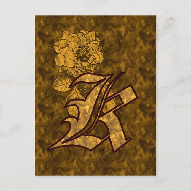 Carte Postale Initiale de monogramme K Fleur de pivoine élégante (Devant)