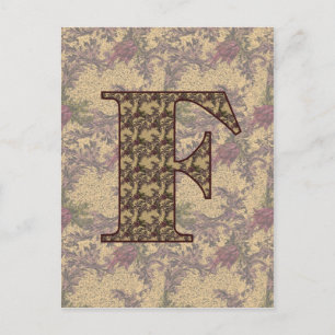 Carte postale initiale F élégante florale monogram