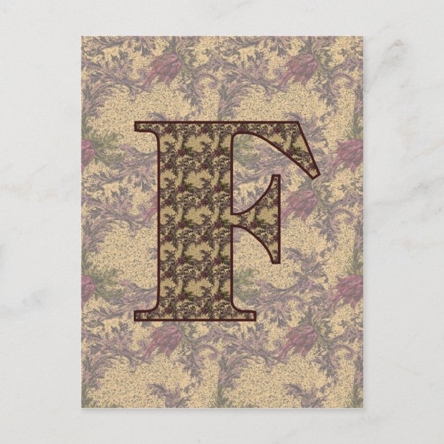 Carte postale initiale F élégante florale monogram (Devant)