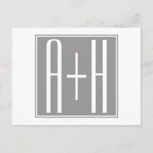 Carte Postale Initiales de couples ou autre texte Blanc & Gris