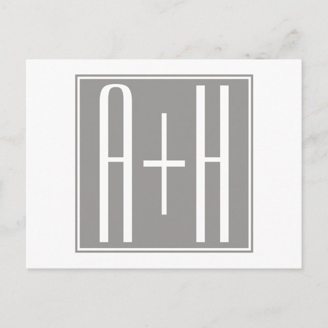 Carte Postale Initiales de couples ou autre texte | Blanc & Gris (Devant)