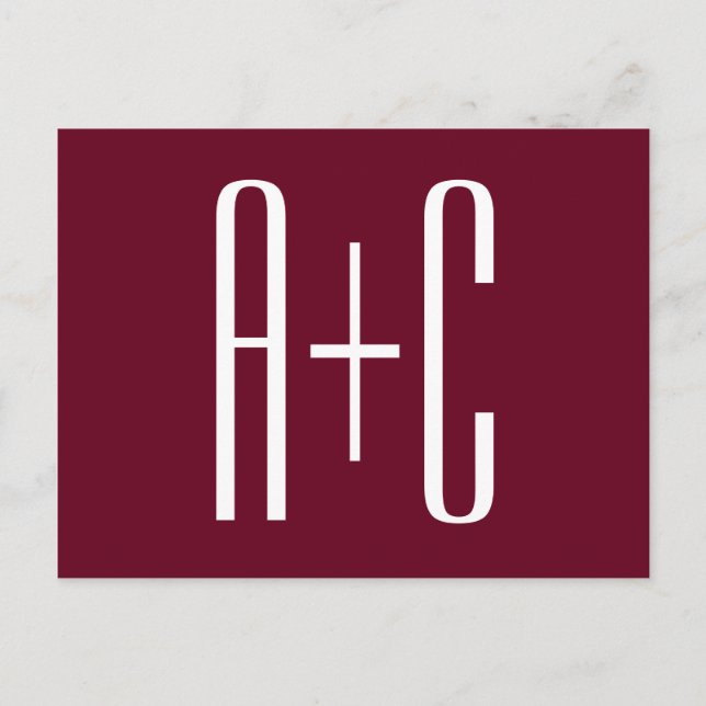 Carte Postale Initiales de couples simples | Blanc et bordeaux (Devant)
