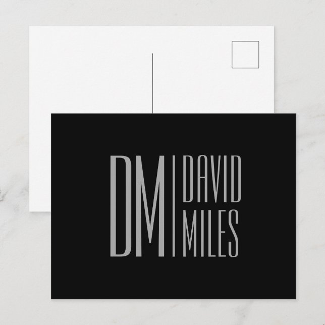 Carte Postale Initiales et logo de nom gris minimal et moderne é (Devant / Derrière)