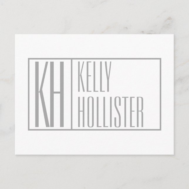 Carte Postale Initiales et logo de nom gris modernes (Devant)