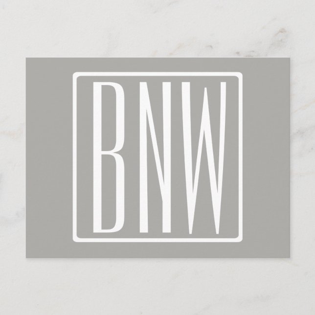 Carte Postale Initiales Monogramme | Blanc Sur Gris Clair (Devant)