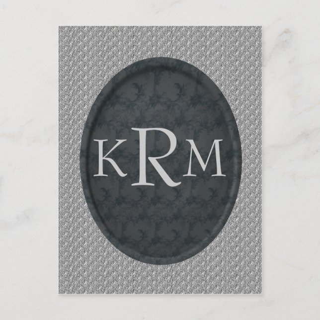 Carte Postale Initiales Monogramme Élégant Floral Noir  (Devant)