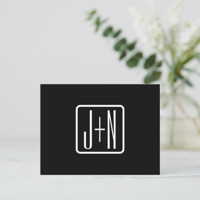 Carte Postale Initiales Monogrammées Modernes | Noir & Blanc (Debout devant)