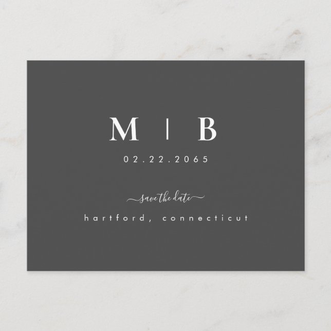 Carte Postale Initiales simples Laver Gris Mariage Enregistrer l (Devant)