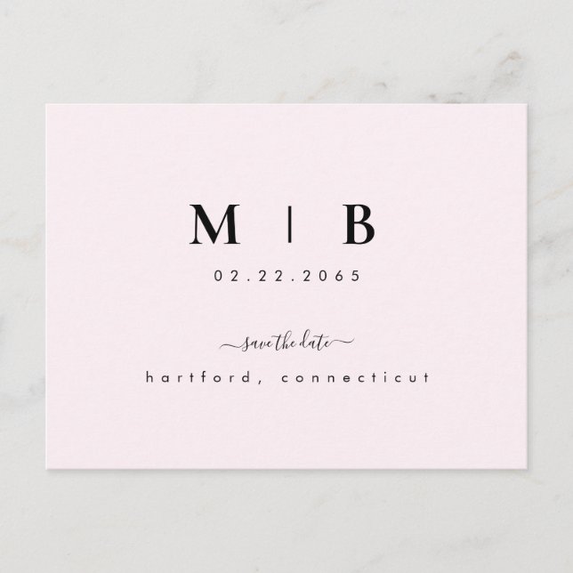 Carte Postale Initiales simples Laver mariage rose Enregistrer l (Devant)