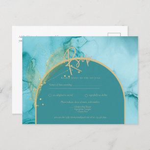 Carte Postale INK Ocean Turquoise Turquoise Gold Wedding RSVP