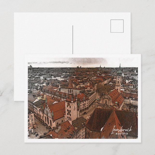 Carte Postale Innsbruck Autriche Belle couleur paysage crayon co (Devant / Derrière)