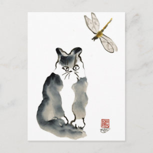 Carte Postale Insecte inpalais [libellule] et Kitten gris