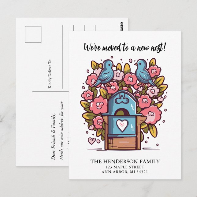 Carte Postale Inséparables de boîte aux lettres Nouvelle maison  (Devant / Derrière)