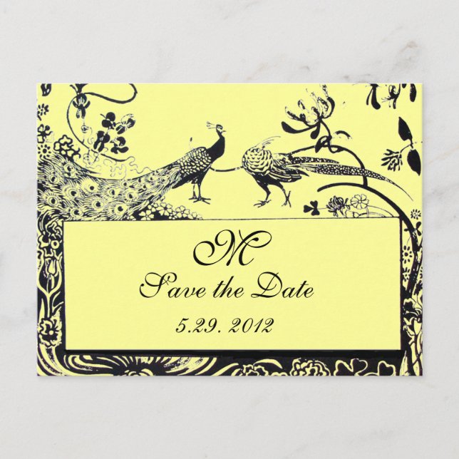 Carte Postale INSÉPARABLES mariages MONOGRAM noir et blanc jaune (Devant)