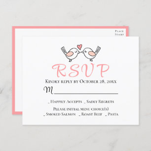 Carte Postale Inséparables mignons Lovebirds rose mariage RSVP