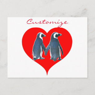 Carte Postale Inséparables Penguin Couple Red Hearts Thunder_Cov
